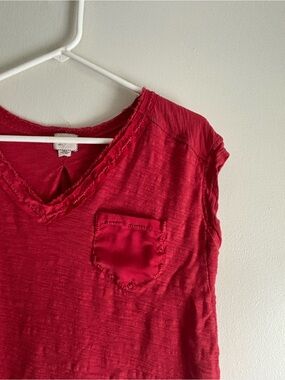 Anthropologie Red Handstitched Detail Short Sleeve Pocket Tee